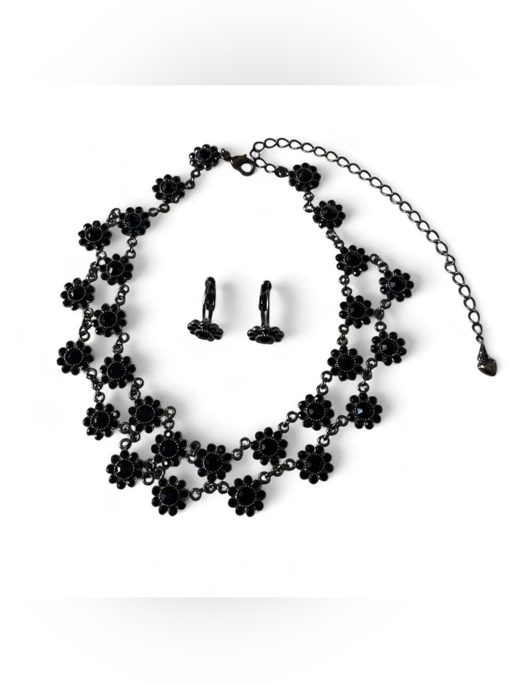 Vintage 1998 White House Black Market Black Floral Necklace & Earrings Set